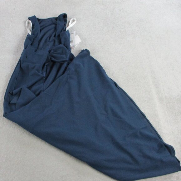 Azazie Sabella Navy Maxi Dress Womens 6 Blue Floor Length Ruffles Formal NWT - Picture 4 of 9